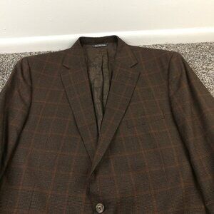 Jack Victor Collection Sport Coat Italian Wool Houndstooth Plaid Brown 46XL